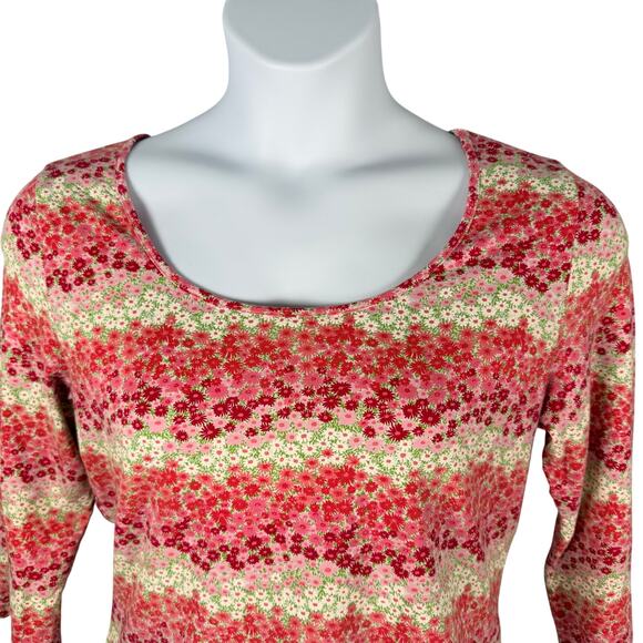 Harolds Top Womens Large Pink Floral Print Scoop Neck Tee Cropped 3/4 Sleeve - Picture 2 of 14